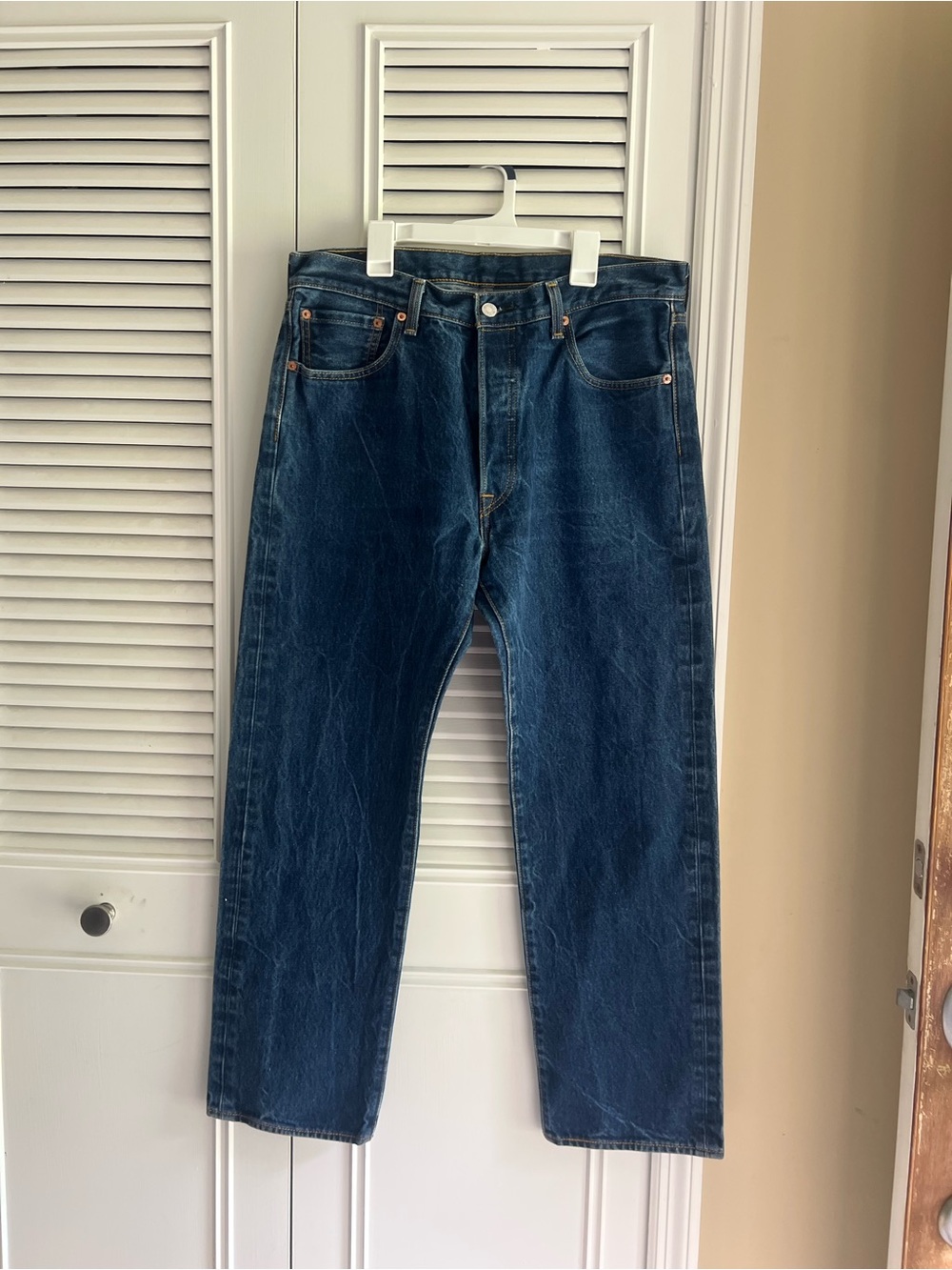 Women’s Levi’s 501 High-Rise Straight-Leg Dark Blue Denim Jeans